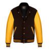 Dark Brown and Gold Leather Sleeve Varsity Jacket