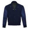 Navy Blue Leather Sleeve Varsity Jacket