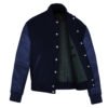 Navy Blue Leather Sleeve Varsity Jacket