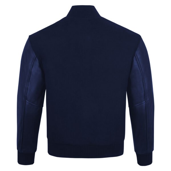 Navy Blue Leather Sleeve Varsity Jacket