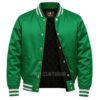 Satin Bomber Varsity Jacket Green