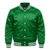 Satin Bomber Varsity Jacket Green