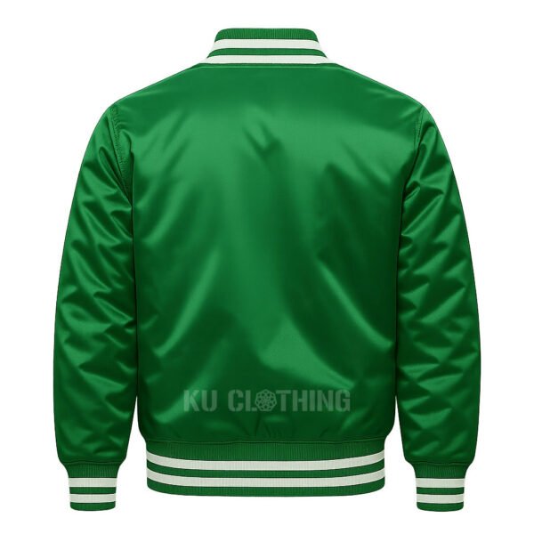 Satin Bomber Varsity Jacket Green