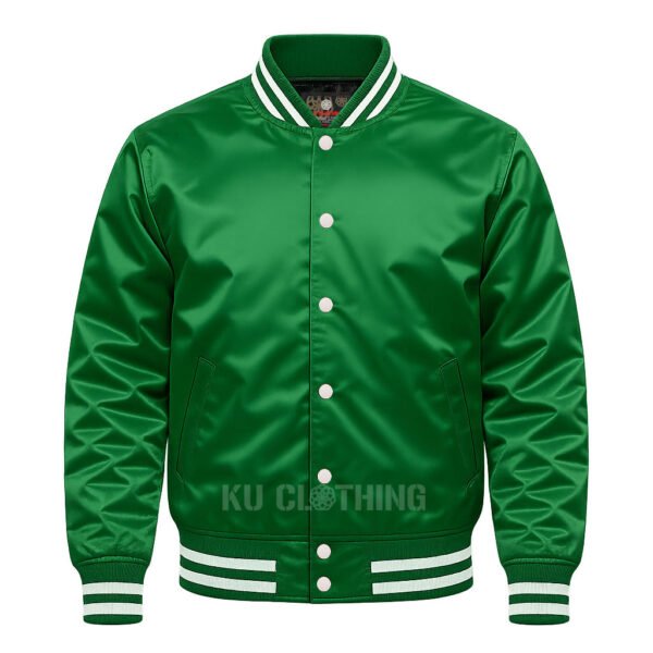 Satin Bomber Varsity Jacket Green