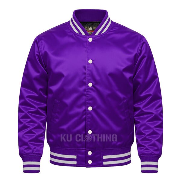Satin Bomber Varsity Jacket Purple