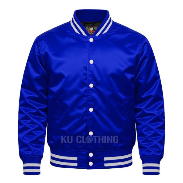 Satin Bomber Varsity Jacket Royal Blue