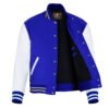 Royal Blue and White Leather Sleeve Varsity Jacket