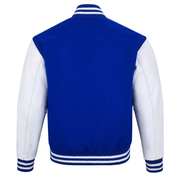 Royal Blue and White Leather Sleeve Varsity Jacket
