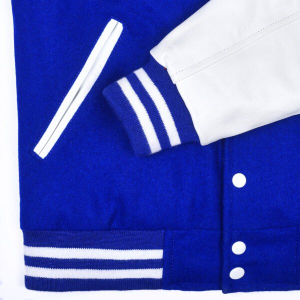 Royal Blue and White Leather Sleeve Varsity Jacket