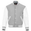 Grey and White Leather Sleeve Varsity Jacket