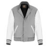 Grey and White Leather Sleeve Varsity Jacket