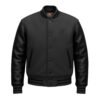 Dark Gray wool and Black Leather Sleeve Varsity Jacket