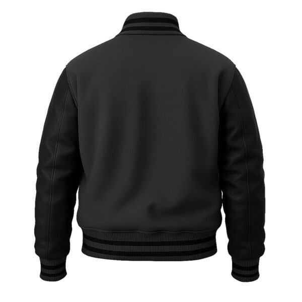 Dark Gray wool and Black Leather Sleeve Varsity Jacket