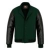 Forest Green wool and Black Leather Sleeve Varsity Jacket