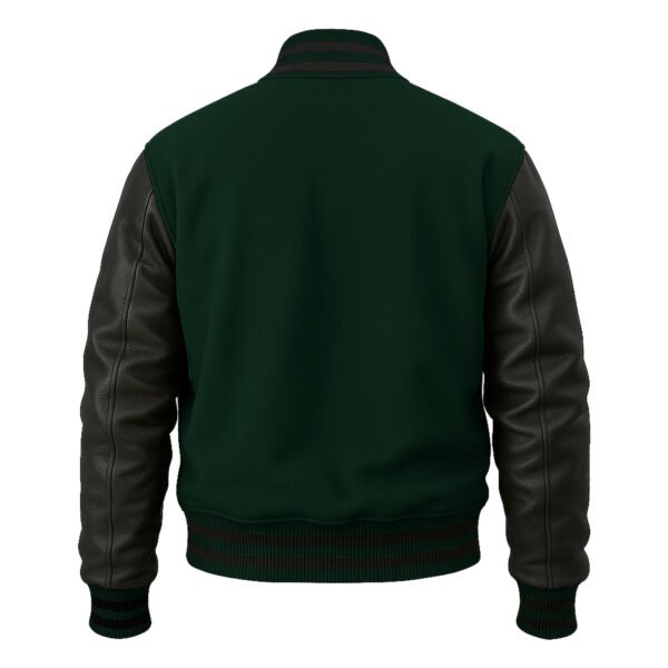 Forest Green wool and Black Leather Sleeve Varsity Jacket