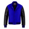 Royal Blue wool and Black Leather Sleeve Varsity Jacket