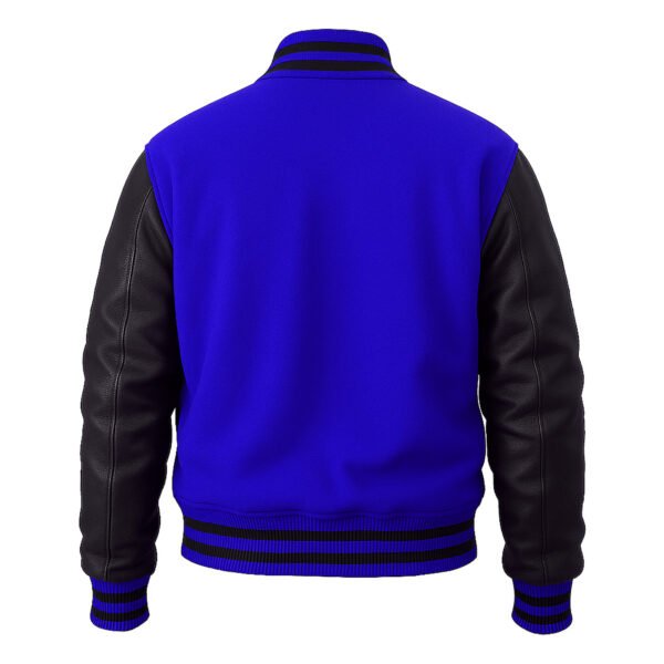 Royal Blue wool and Black Leather Sleeve Varsity Jacket