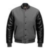 Grey wool and Black Leather Sleeve Letterman Varsity Jacket