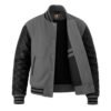 Grey wool and Black Leather Sleeve Letterman Varsity Jacket