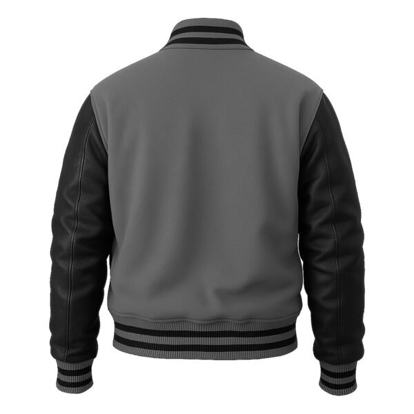 Grey wool and Black Leather Sleeve Letterman Varsity Jacket