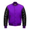 Purple wool and Black Leather Sleeve Varsity Jacket