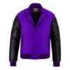 Purple wool and Black Leather Sleeve Varsity Jacket