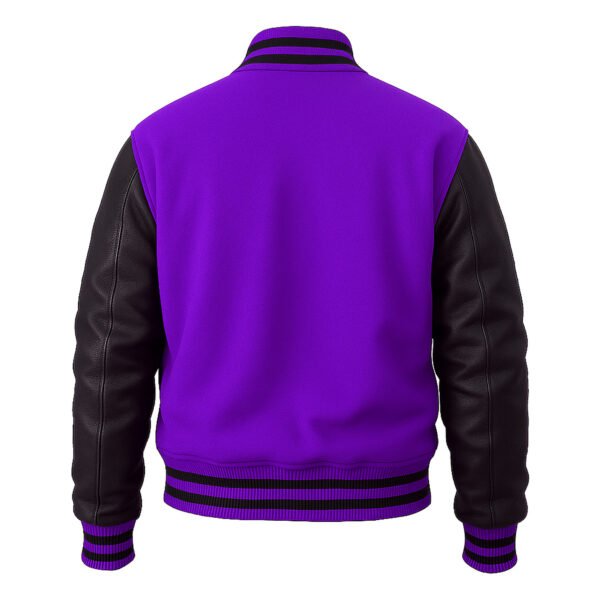 Purple wool and Black Leather Sleeve Varsity Jacket