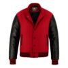Red wool and Black Leather Sleeve Varsity Jacket