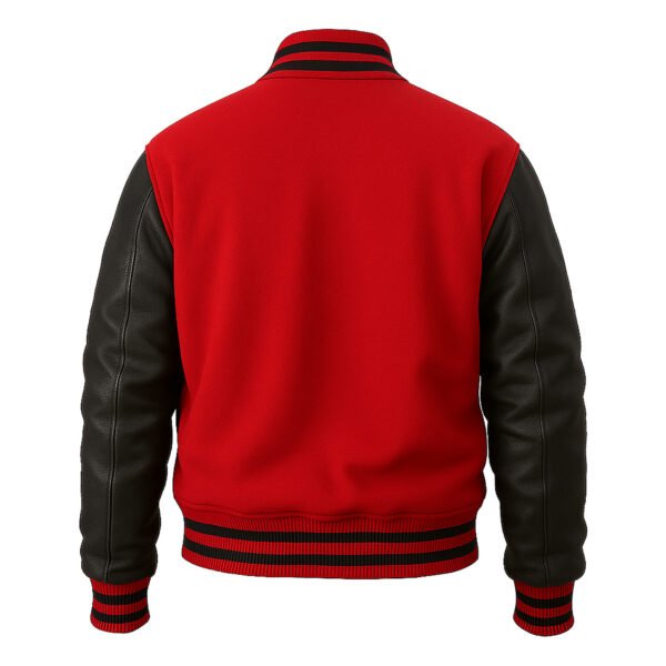 Red wool and Black Leather Sleeve Varsity Jacket