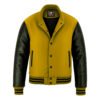 yellow wool and Black leather Sleeve Varsity Jacket