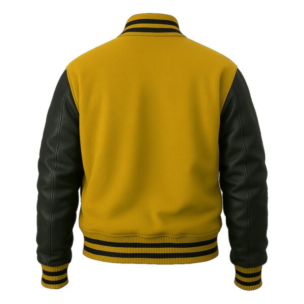 yellow wool and Black leather Sleeve Varsity Jacket