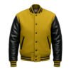 yellow wool and Black leather Sleeve Varsity Jacket