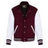 Maroon and White Leather Sleeve Varsity Jacket