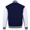 Navy Blue and White Leather Sleeve Varsity Jacket