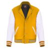 Yellow wool and White Leather Sleeve Varsity Jacket