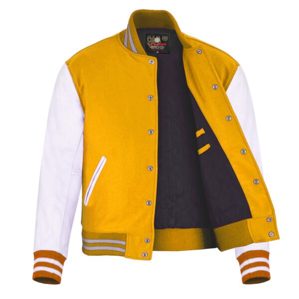 Yellow wool and White Leather Sleeve Varsity Jacket