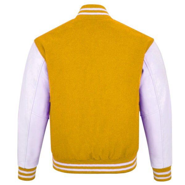 Yellow wool and White Leather Sleeve Varsity Jacket