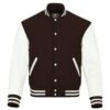 Dark Brown wool and White Leather Sleeve Varsity Jacket