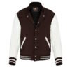 Dark Brown wool and White Leather Sleeve Varsity Jacket