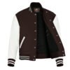 Dark Brown wool and White Leather Sleeve Varsity Jacket