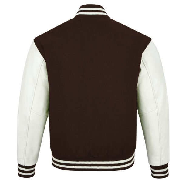 Dark Brown wool and White Leather Sleeve Varsity Jacket
