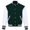 Forest Green and White Leather Sleeve Varsity Jacket