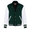 Forest Green and White Leather Sleeve Varsity Jacket