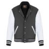 Dark Gray and White Leather Sleeve Varsity Jacket