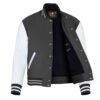 Dark Gray and White Leather Sleeve Varsity Jacket