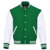 Kelly Green and White Leather Sleeve Varsity Jacket
