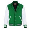 Kelly Green and White Leather Sleeve Varsity Jacket