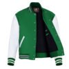 Kelly Green and White Leather Sleeve Varsity Jacket