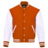 Orange and White Leather Sleeve Varsity Jacket