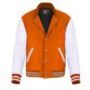Orange and White Leather Sleeve Varsity Jacket